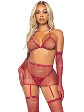 Sexy fishnet rhinestone lingerie set with stockings