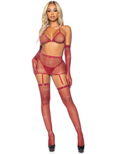 Sexy fishnet rhinestone lingerie set with stockings