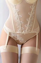 Sensual cream thong with floral embroidery