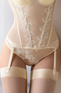 Sensual cream thong with floral embroidery