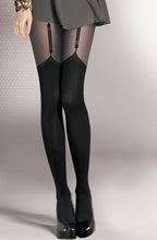Faux suspender black tights