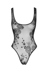 Provocative Sheer mesh floral bodysuit