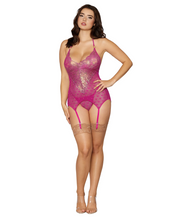 Holiday Gold Foiled Lace and Heart Mesh Garter Slip with Matching G-string