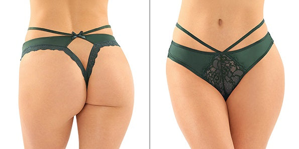 Strappy Microfiber and Lace Thong with Back Cutout - PACK