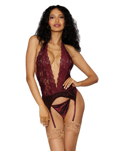 Lace and stretch velvet short chemise - Christmas Lingerie