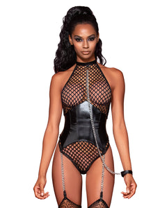 BDSM Fetish Fishnet & Large Chain Garter bodysuit