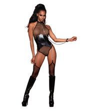 BDSM Fetish Fishnet & Large Chain Garter bodysuit