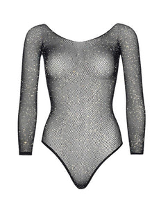 Glamorous fishnet bodysuit with rhinestones