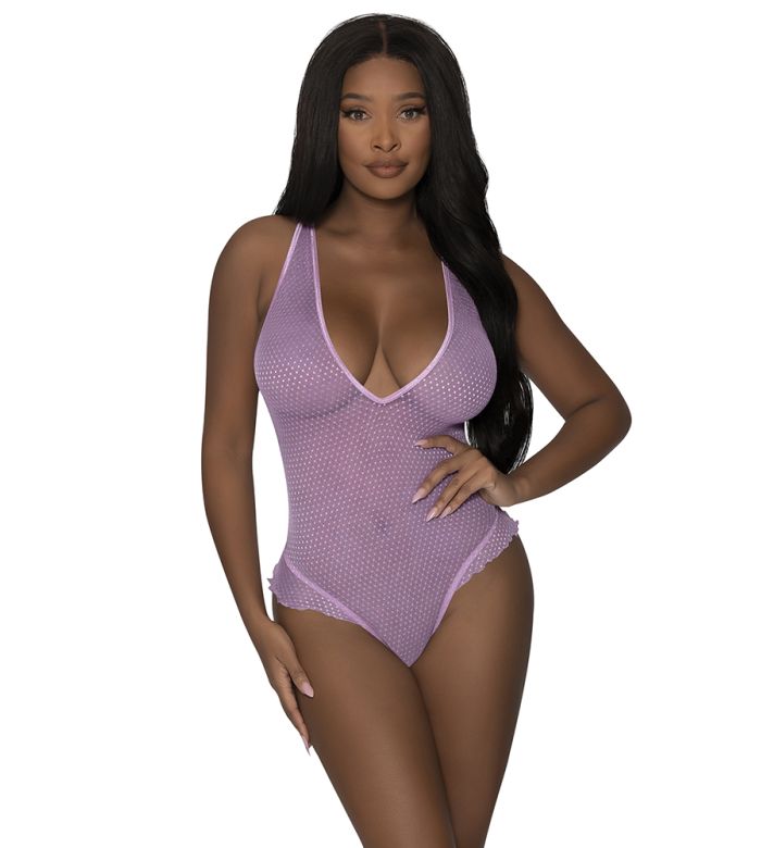Sexy sheer mesh bodysuit with polka dots