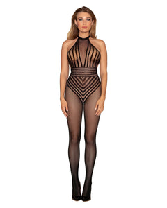 Fishnet bodystocking with knitted stripped bodysuit