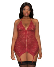 Sexy burgundy lace garter slip set