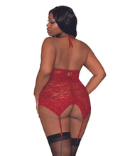 Sexy burgundy lace garter slip set