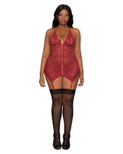 Sexy burgundy lace garter slip set