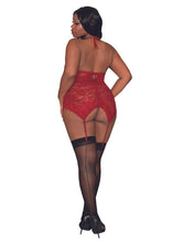 Sexy burgundy lace garter slip set