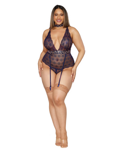Sexy sequined Stretch lace garter bodysuit - XMAS Lingerie