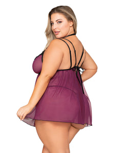 Gorgeous purple mesh babydoll set