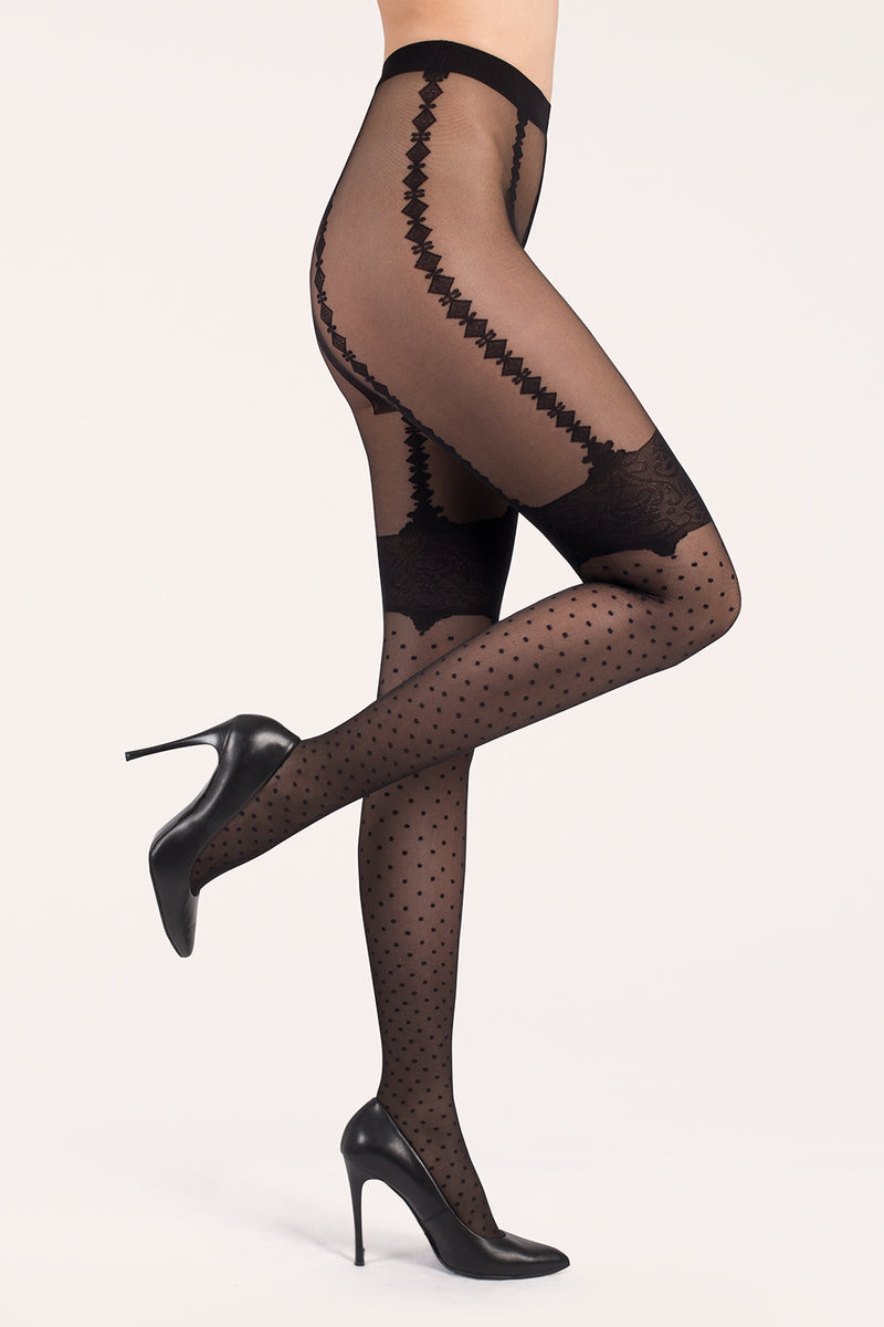 Faux stocking and suspender design tights