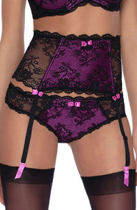Stunning black and purple lace suspender belt