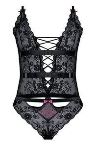 Soft black bodysuit with pink bows