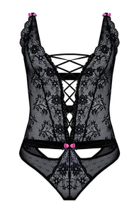 Soft black bodysuit with pink bows