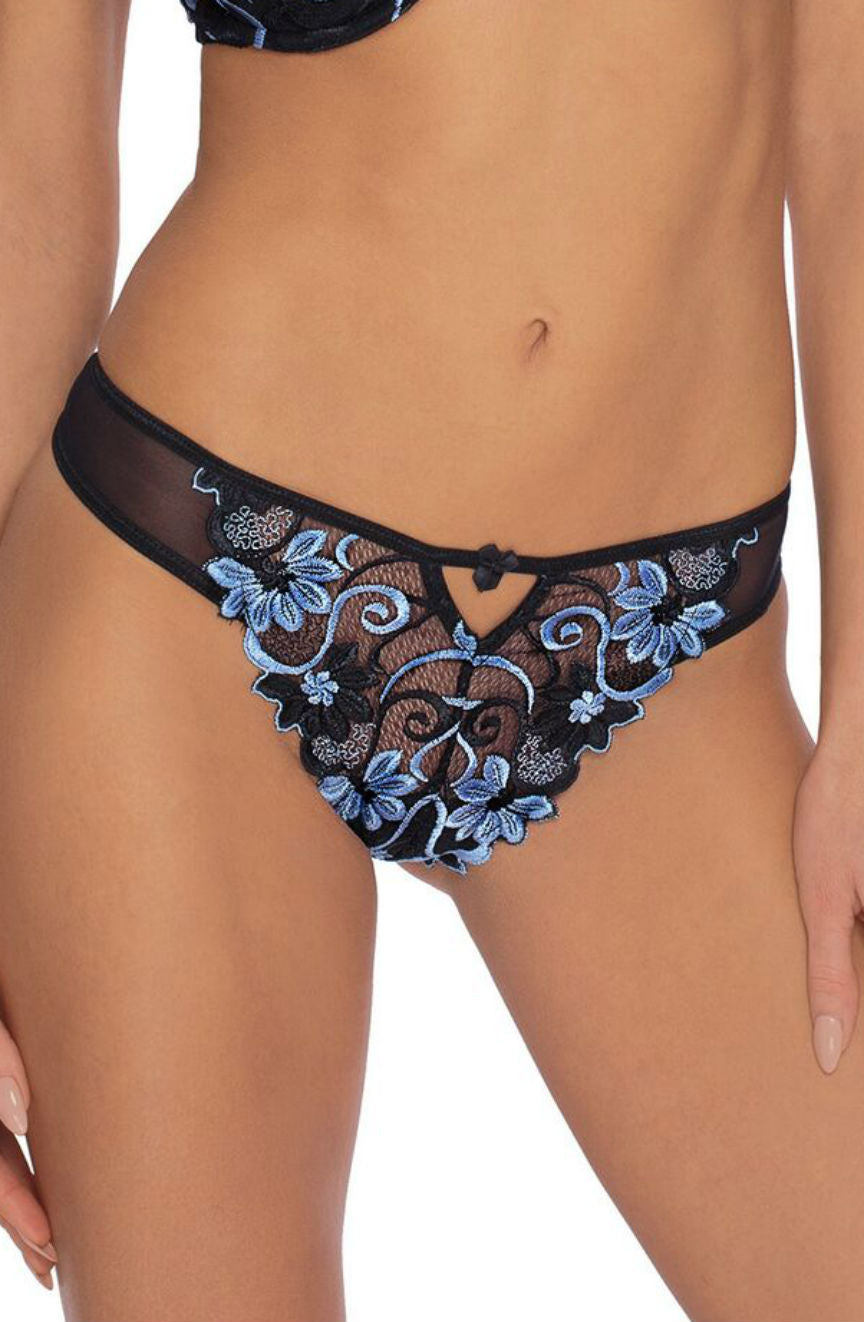 Florence Blue is black with rich blue embroidery.