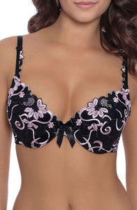 Gorgeous push up bra black with rich floral embroidery