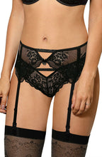 Elegant sparkling black suspender belt