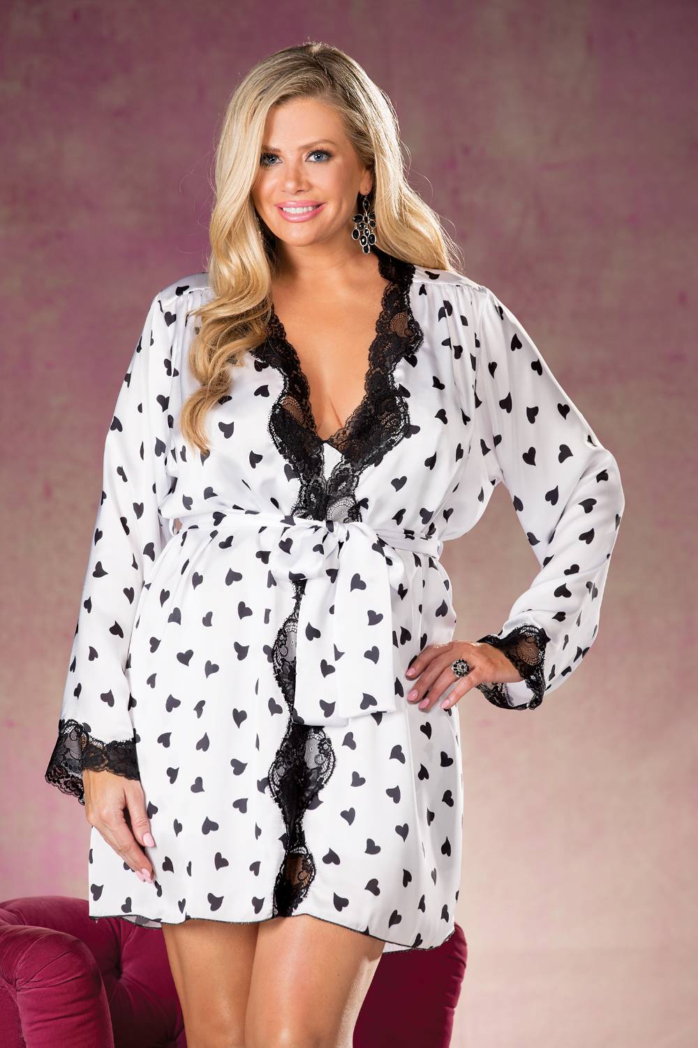 Heart Print & Lace plus size robe