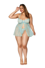 Mint lace babydoll set with a front zipper