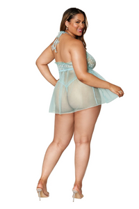 Mint lace babydoll set with a front zipper