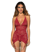 Sexy burgundy lace garter slip set