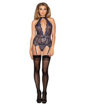 Gorgeous navy blue lace collared chemise set