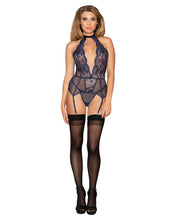 Gorgeous navy blue lace collared chemise set