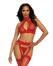 Hot fishnet and lace bralette set