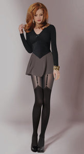 Faux suspender black tights